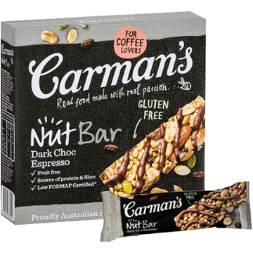 Carman's Dark Choc Espresso Nut Bars 6x200g