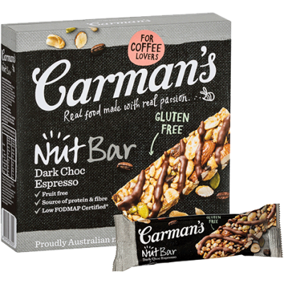 Carman's Dark Choc Espresso Nut Bars 6x200g
