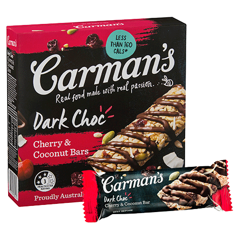 Carman's Dark Choc, Cherry & Coconut Bars 6x210g