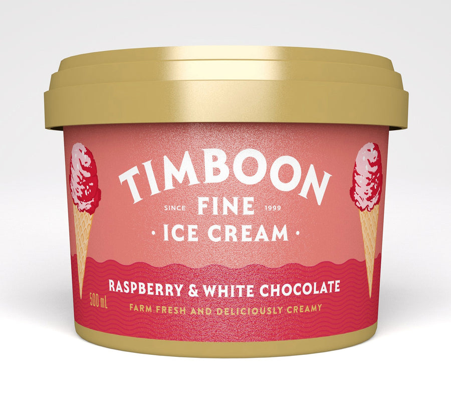 Timboon Raspberry & White Chocolate Ice Cream 6x500ml
